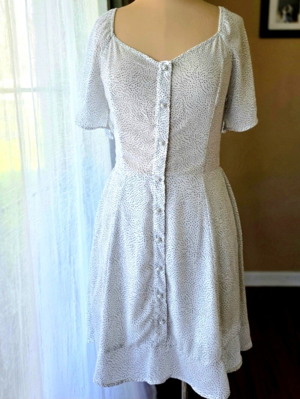 Black White Sweetheart Mini Dress Button Front 90s Romantic Puff Sleeve Small